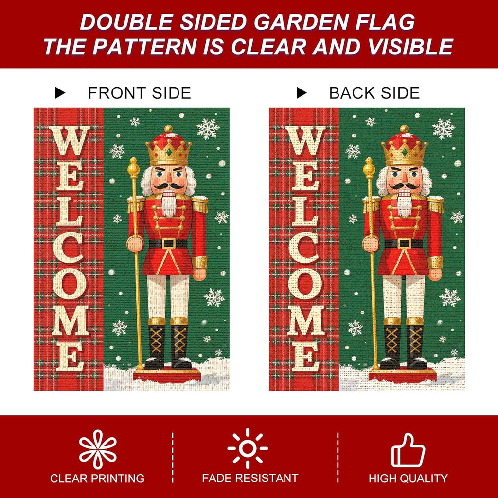 Christmas Nutcracker Santa Plaid Garden Flag 12X18 Inch Yard Decor