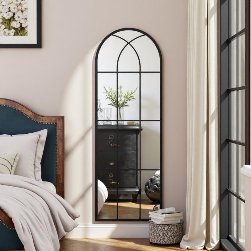 Arched Full Body Mirror 56" X 22"Black Window Wall Mirror
