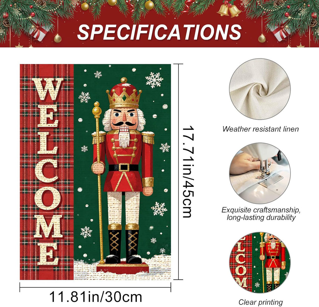 Christmas Nutcracker Santa Plaid Garden Flag 12X18 Inch Yard Decor