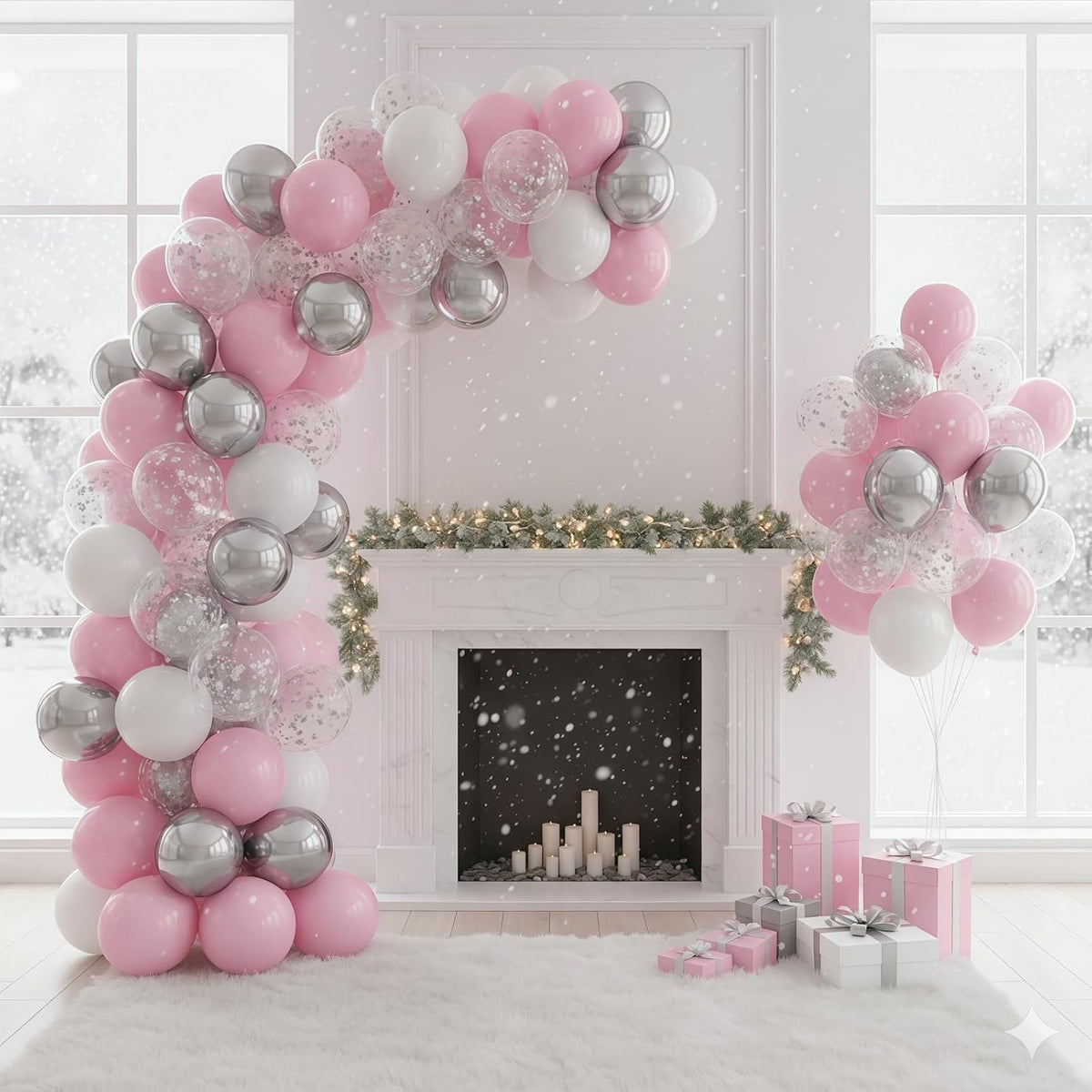 Pink and Silver Balloons, 60Pcs Winter Onederland Party Decorations, Pastel Light Pink Pearl White Metallic Silver Latex Balloon with Snowflake Balloon for Winter Wonderland Baby Shower Birthday Decor
