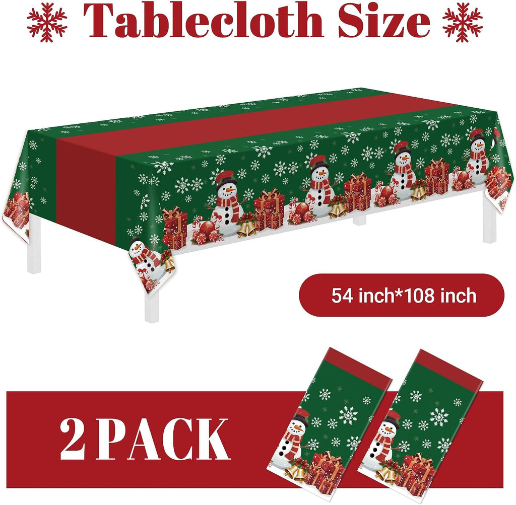 2 Pack Christmas Tablecloth,Disposable Plastic Tablecloth 54" X 108" Christmas Decorations Xmas Party Supply,Snowman Green Table Cloth,Plastic Table Cover for Indoor,Outside,Home,Dinner,Party