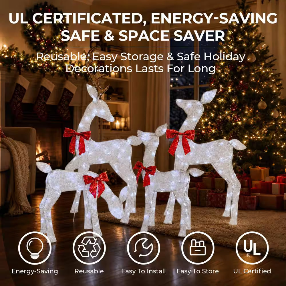 54 In. 4-Piece Outdoor Christmas Decoration 2.5D Reindeer Family Yard Decoration with Cool White LED Lights, White