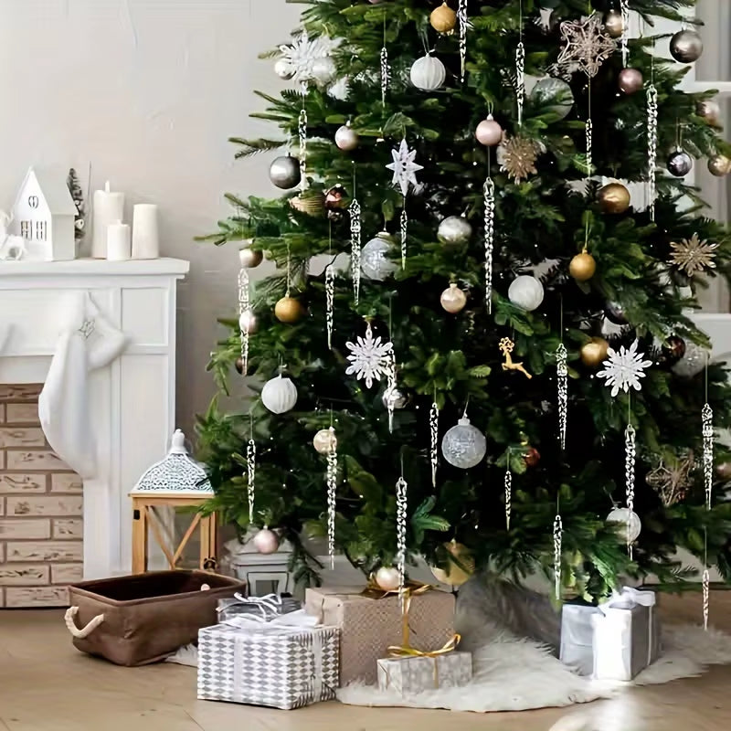 12/24/36Pcs Crystal Clear Christmas Tree Ornaments Icicle Decorations for Holiday & Winter Party Decor Holiday Decorations