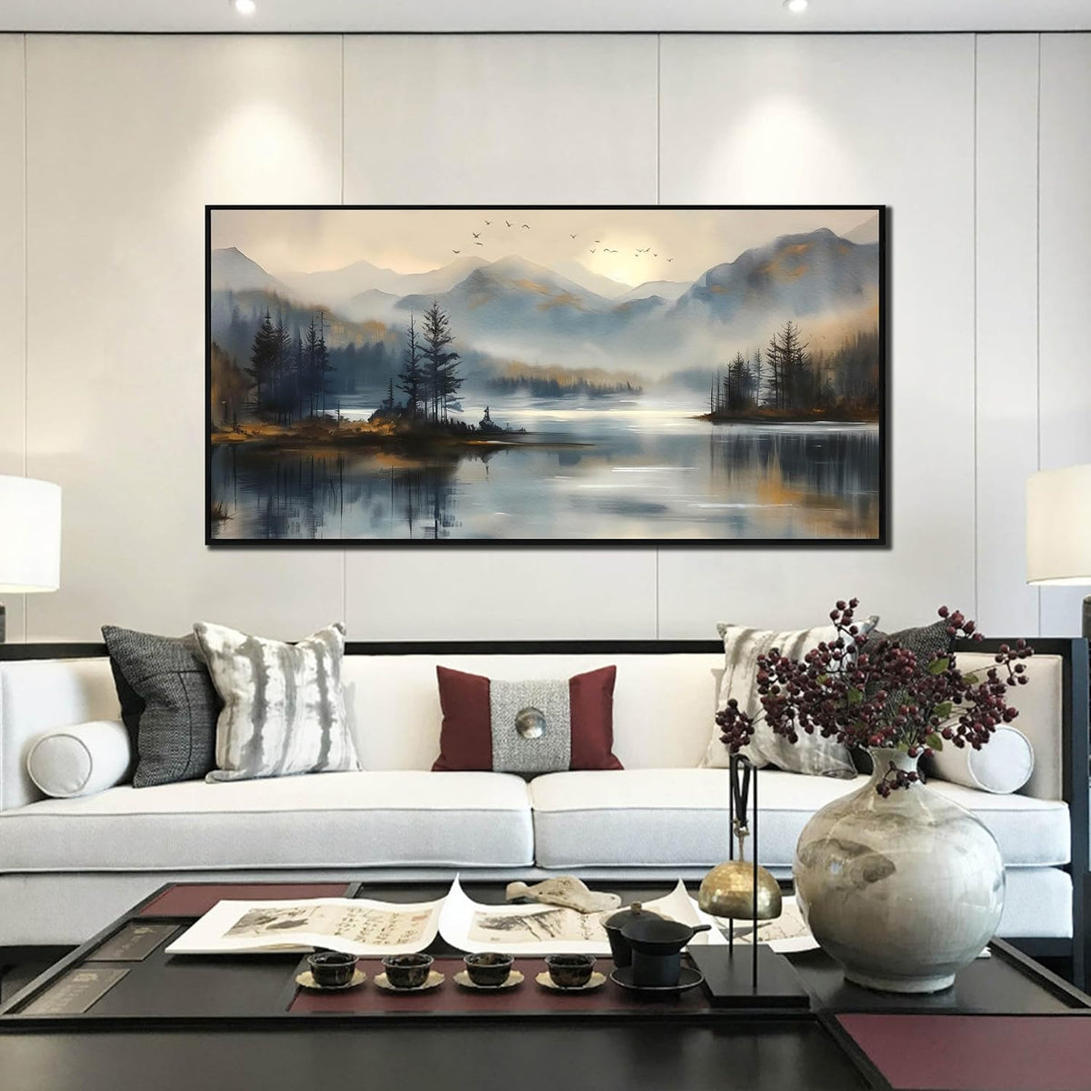Landscape Wall Art for Living Room - Mountain Art Wall Decor for Office - Large Picture Frames for Wall Size 29" X 59"