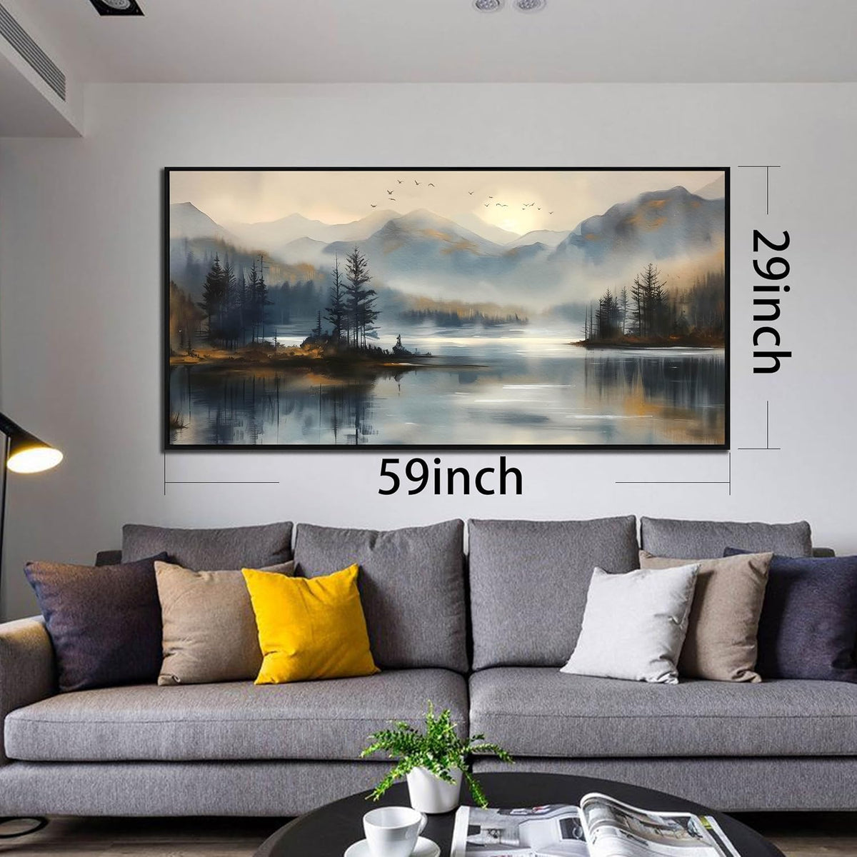 Landscape Wall Art for Living Room - Mountain Art Wall Decor for Office - Large Picture Frames for Wall Size 29" X 59"