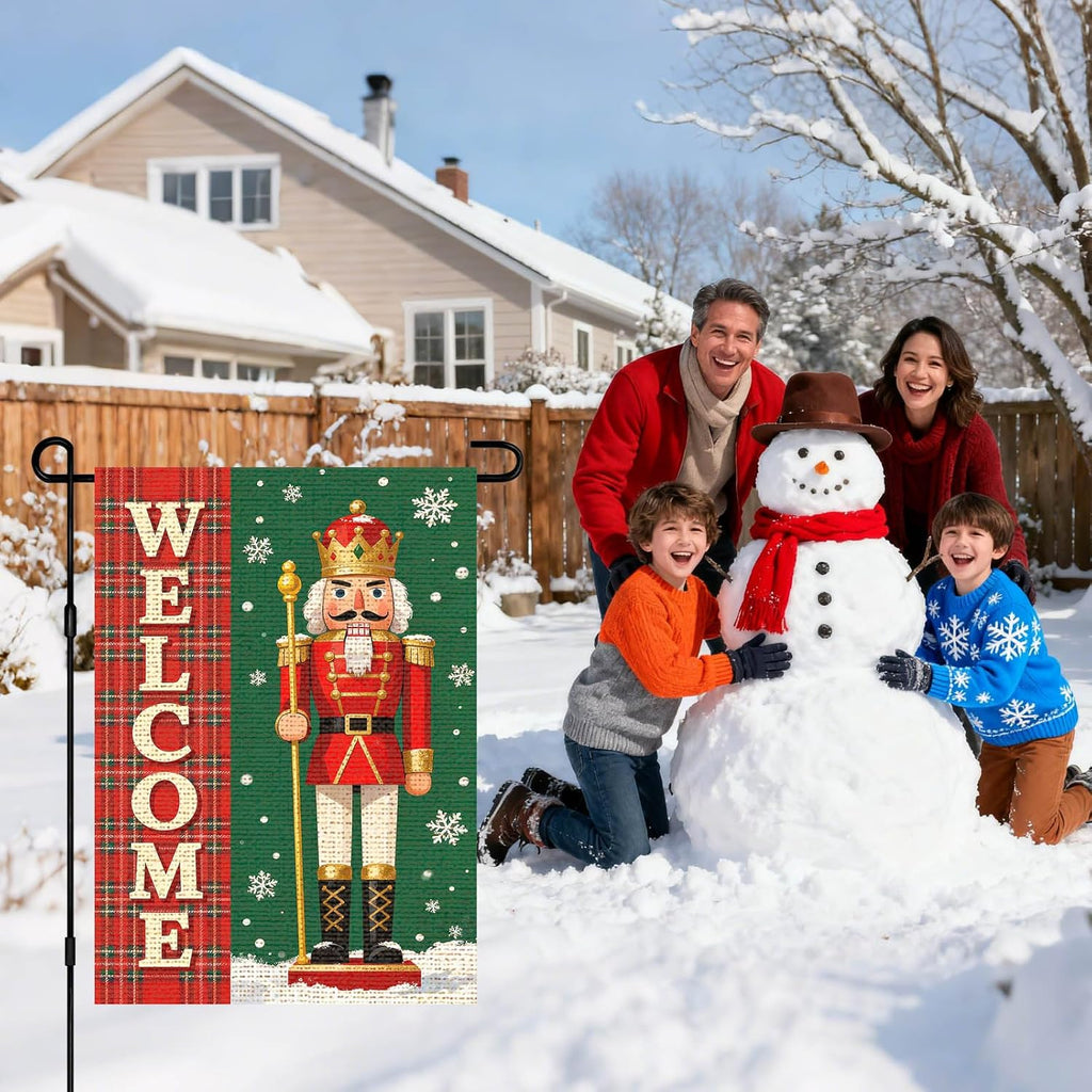 Christmas Nutcracker Santa Plaid Garden Flag 12X18 Inch Yard Decor