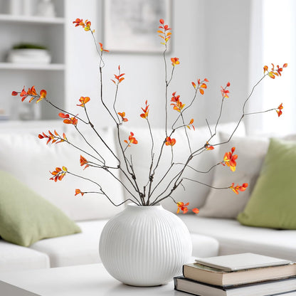 4 Pcs Fall Stems for Vases, 35.4 Inch Artificial Ficus Branches, Faux Eucalyptus Stems and Fake Fall Leaves for Autumn Table Centerpiece Home Decor, Orange, Vase Not Included