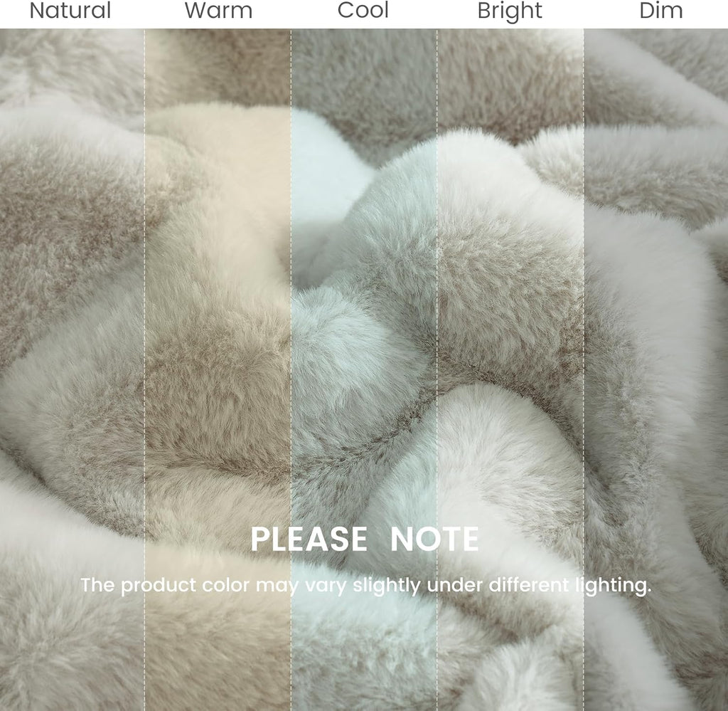 Deluxe Sheared Rabbit Faux Fur Throw Blanket, Soft Fuzzy High-Low Sculpted Plush Blanket for Couch, Cozy Home Accent, All Season Use, Beige 50"X60"