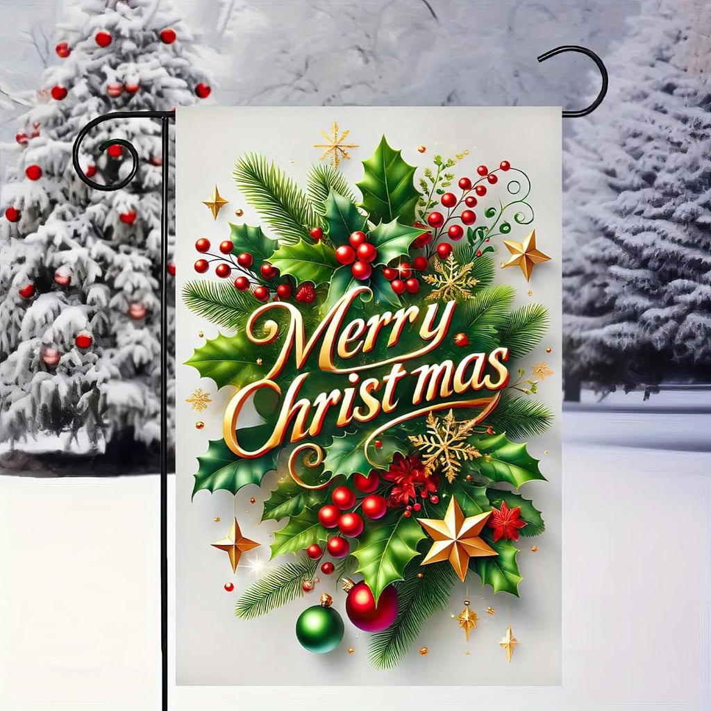 Christmas Garden Flag 12X18 Inch, Holly Berry Holiday Yard Decor