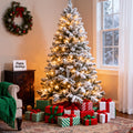 7.5Ft Artificial Christmas Tree, Snow Flocked Christmas Pine Tree, with 450 Warm White Lights, 1200 White Tips Branch, Metal Stand for Xmas Holiday, Indoor and Outdoor Decor
