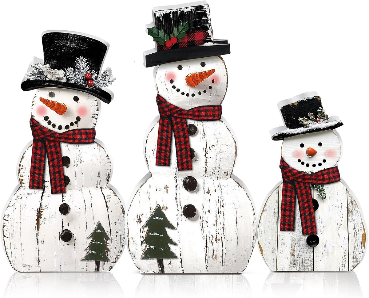3 Pcs Snowman Christmas Decoration Rustic Wooden Indoor Decor