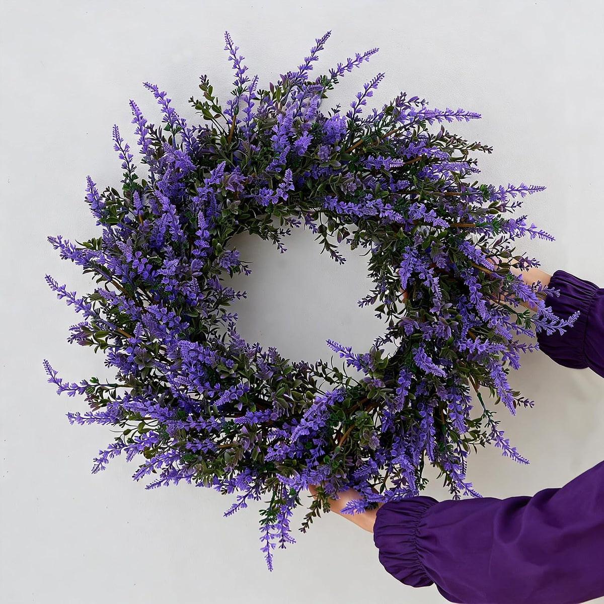 26" Purple Lavender and Eucalyptus Wreath - Artificial Farmhouse Front Door Decor for Porch, Window, Wall | Spring, Summer, Fall Home Decor Gift