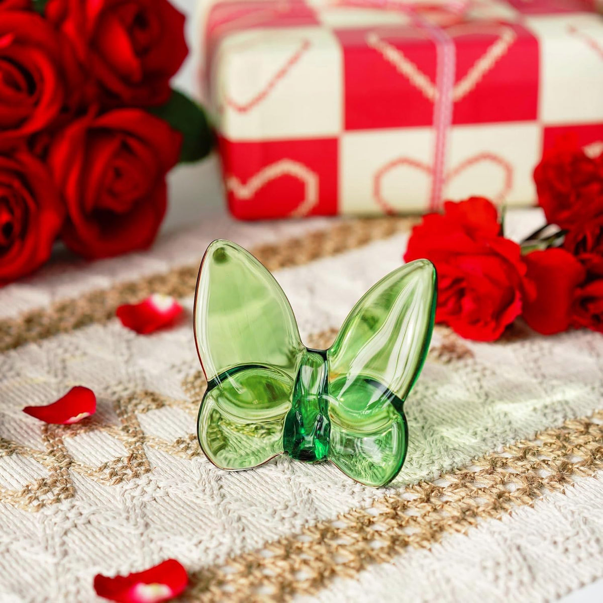 3" Crystal Butterfly Figurine, Green Glass Butterfly Statue, Glass Ornament