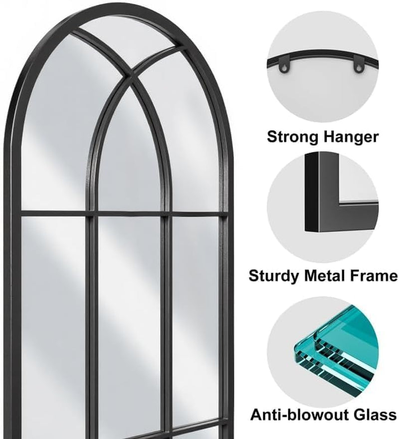 Arched Full Body Mirror 56" X 22"Black Window Wall Mirror