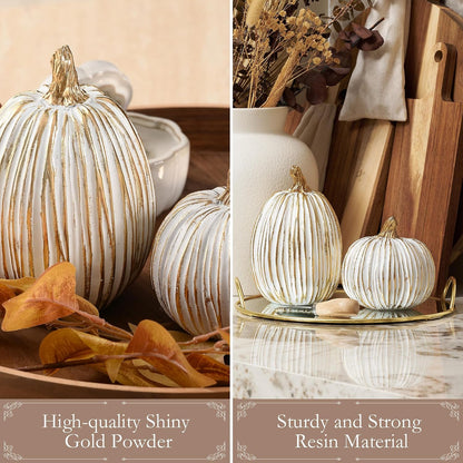 White and Gold Fall Pumpkin Decoration for Table Centerpieces