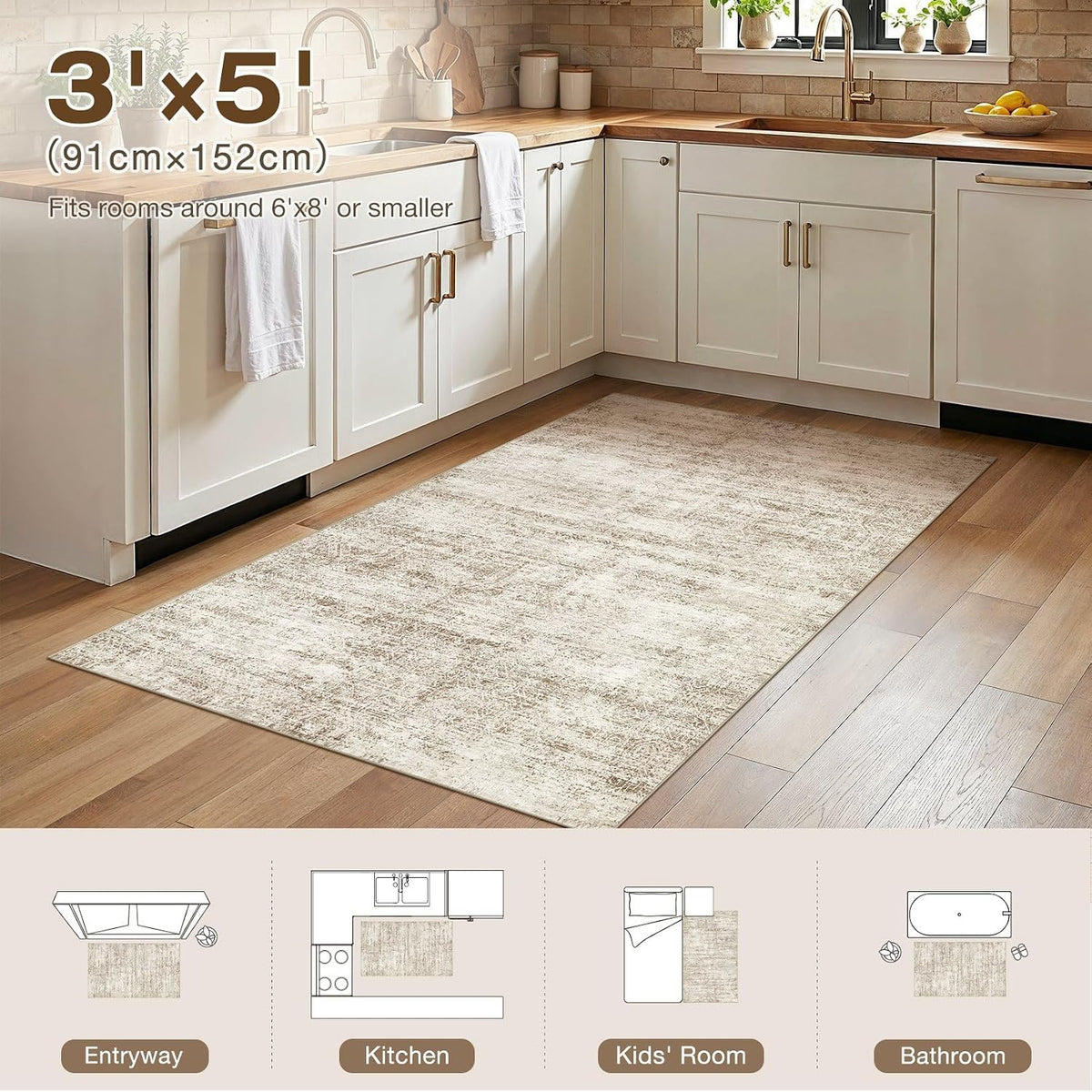 3X5 Area Rug: Washable Non Slip Soft Abstract Brown Entry Rugs