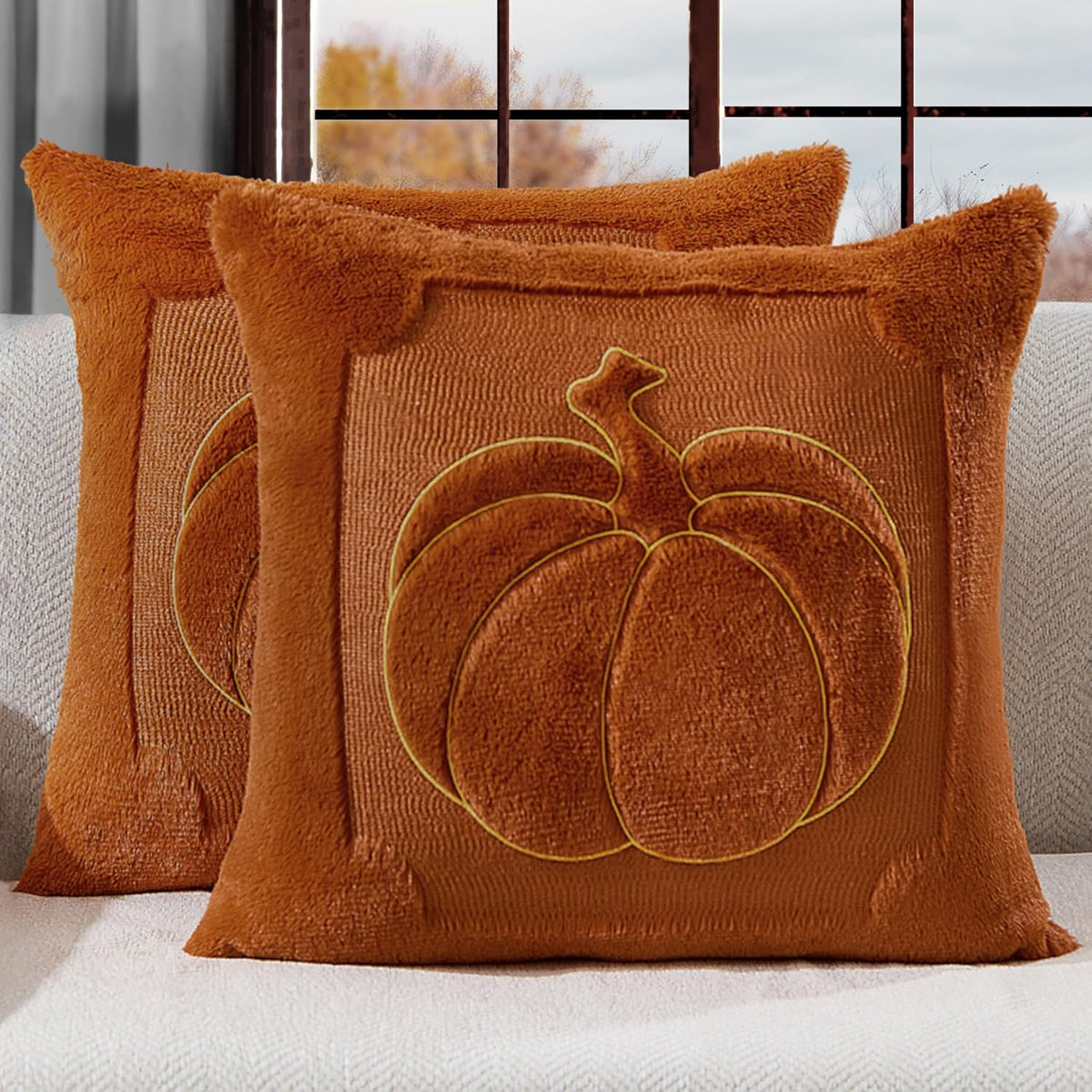 Rust Pumpkin Fall Pillow Covers - 18x18  Home Decor for Autumn Charm