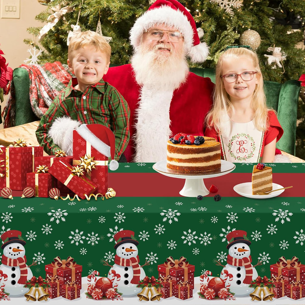 2 Pack Christmas Tablecloth,Disposable Plastic Tablecloth 54" X 108" Christmas Decorations Xmas Party Supply,Snowman Green Table Cloth,Plastic Table Cover for Indoor,Outside,Home,Dinner,Party