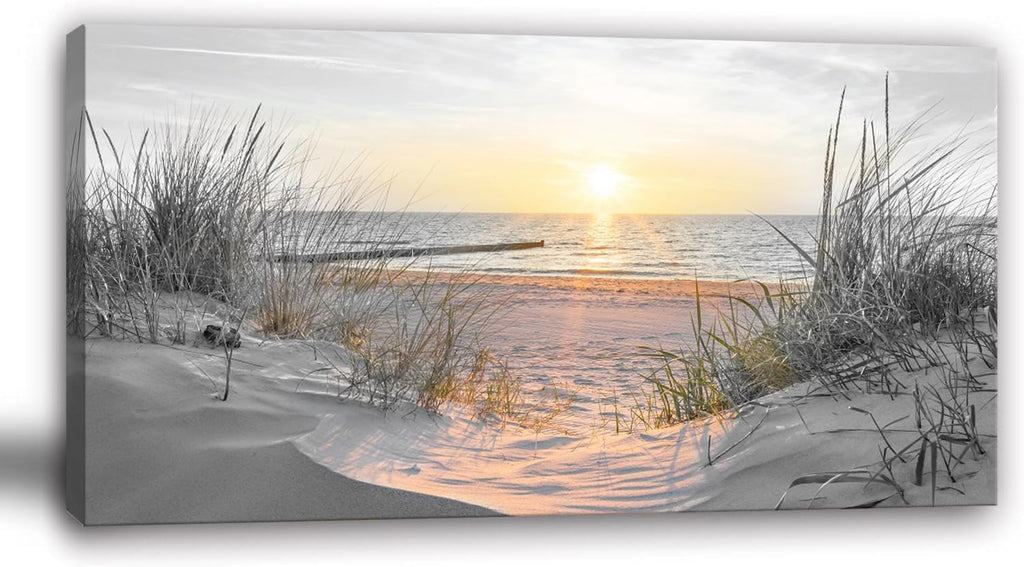 -Black and White Sunset Beach Wall Art Coastal Room Decor Ocean Picture for Living Room Wall Art Bedroom Seascape Artwork Prints Sea Scene Painting Modern Bathroom Office Decor