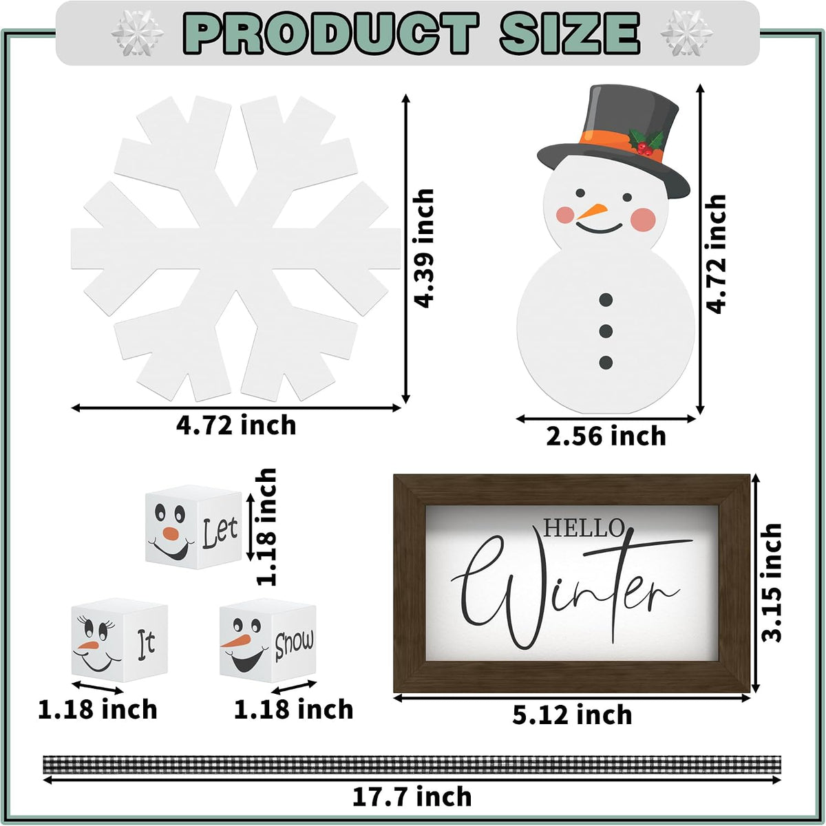 Christmas/Winter Tiered Tray Decor, 6 Pcs Hello Winter Snowflake Snowman Table Signs Let It Snow Wooden Signs for Home Kitchen Office