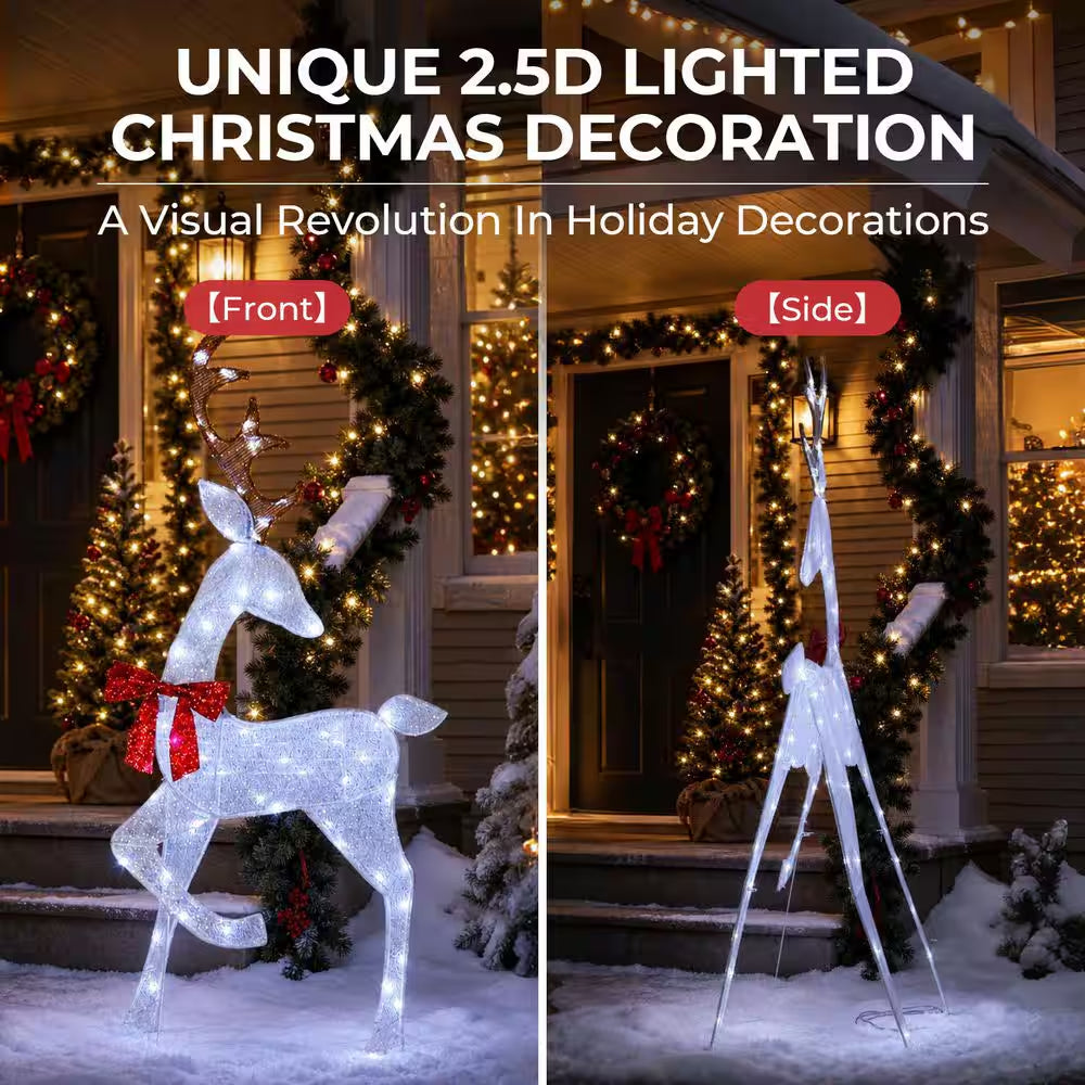 54 In. 4-Piece Outdoor Christmas Decoration 2.5D Reindeer Family Yard Decoration with Cool White LED Lights, White