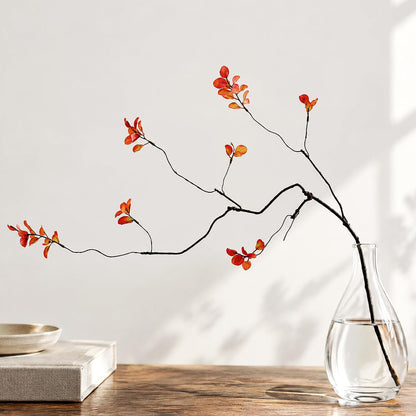 4 Pcs Fall Stems for Vases, 35.4 Inch Artificial Ficus Branches, Faux Eucalyptus Stems and Fake Fall Leaves for Autumn Table Centerpiece Home Decor, Orange, Vase Not Included