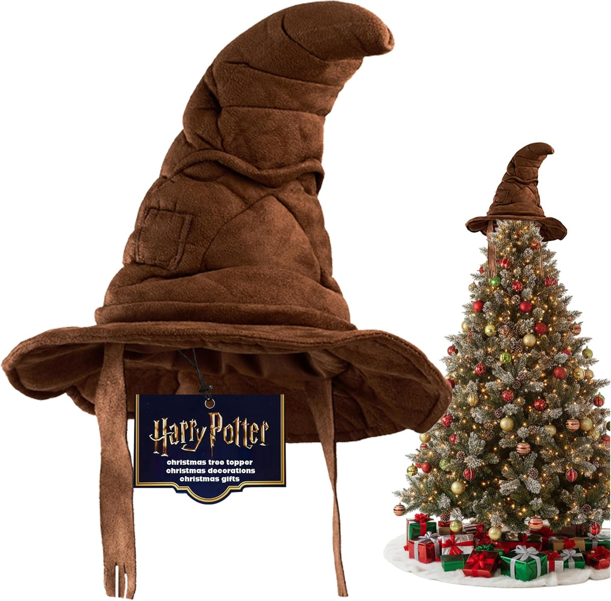 Harry Potter Gifts Christmas Tree Topper, Sorting Hat Hogwarts Christmas Decorations, Home Office Indoor Xmas Tree Decor Secret Santa