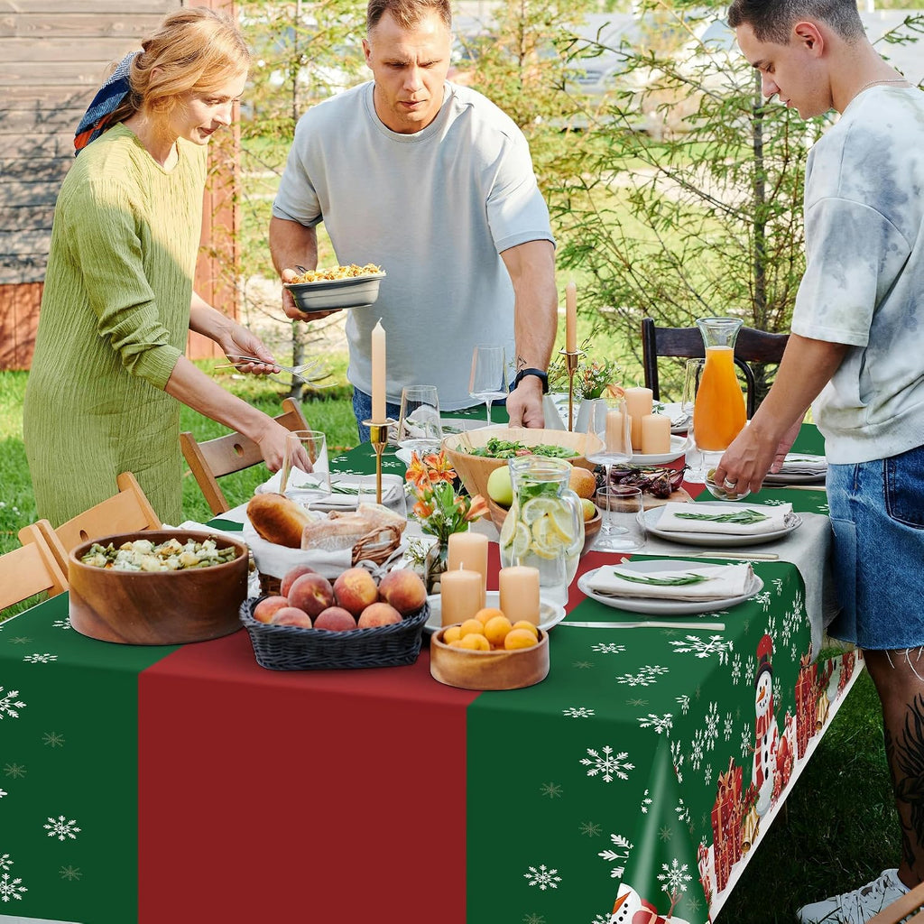 2 Pack Christmas Tablecloth,Disposable Plastic Tablecloth 54" X 108" Christmas Decorations Xmas Party Supply,Snowman Green Table Cloth,Plastic Table Cover for Indoor,Outside,Home,Dinner,Party