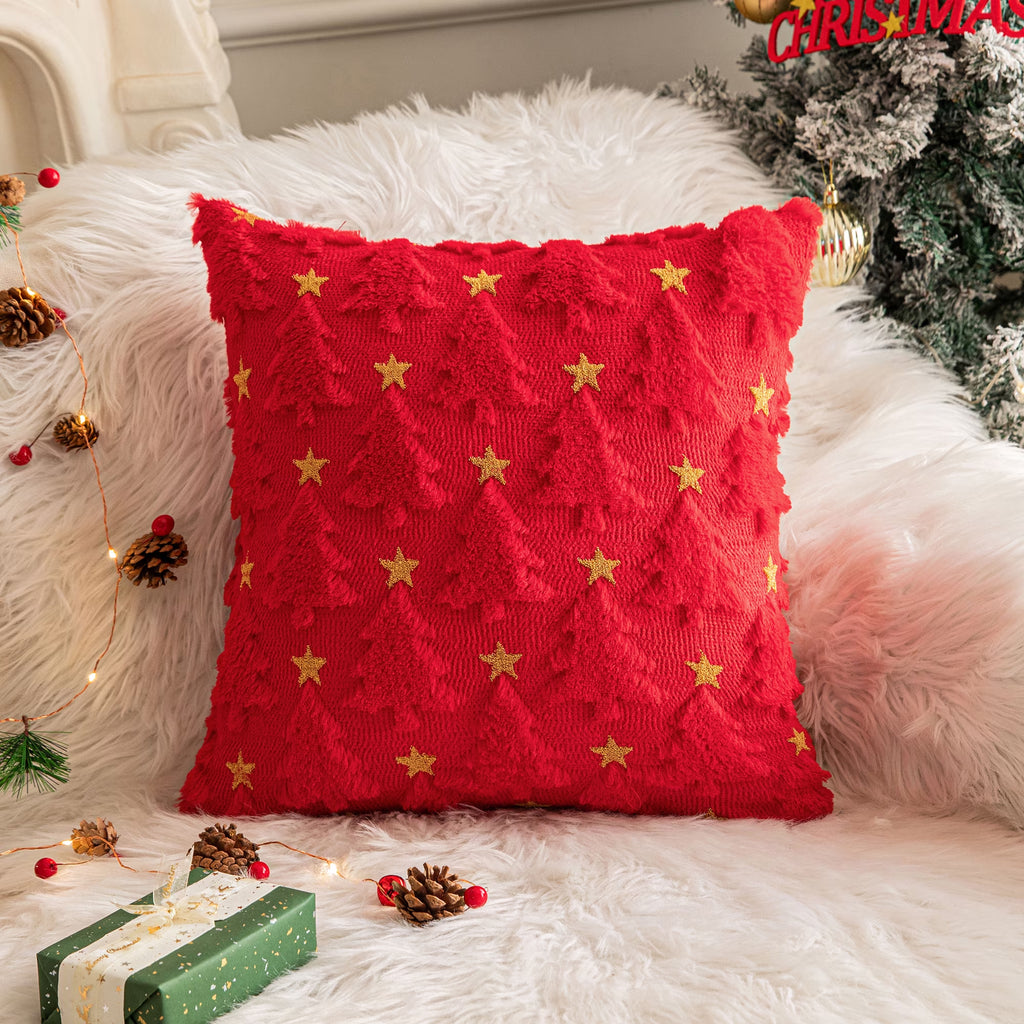 Christmas Tree Throw Pillow Covers Set of 2, Snowflake Faux Fur Throw Pillows for Couch, Winter Holiday Decorations, Farmhouse Soft Plush Pillowcases