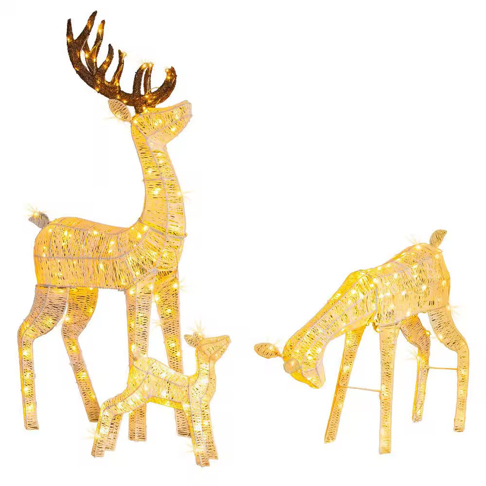 60 In. LED Metal Deer Family with 280 LED Warm White Lights Christmas Yard Decoration