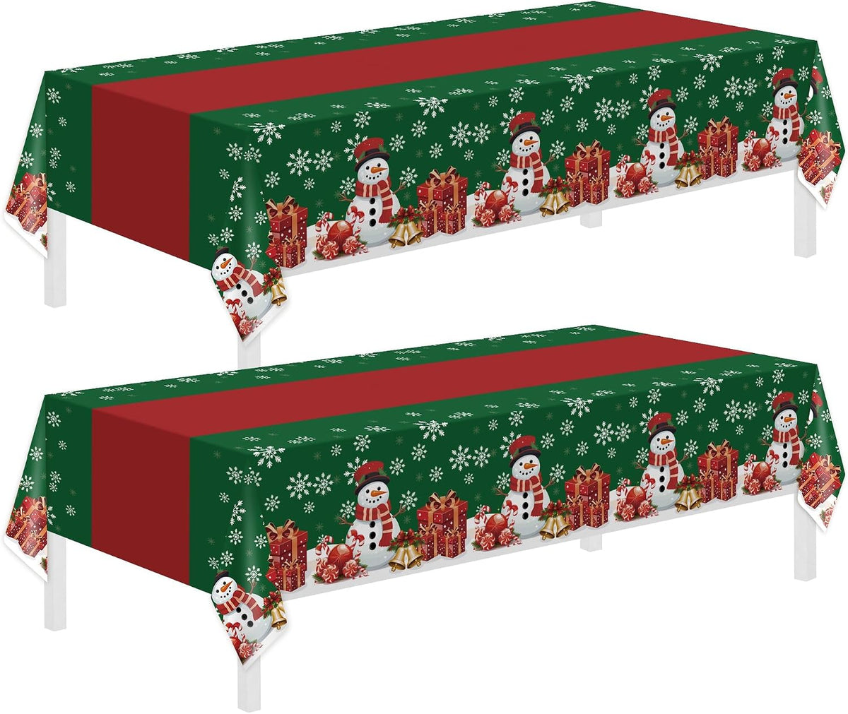 2 Pack Christmas Tablecloth,Disposable Plastic Tablecloth 54" X 108" Christmas Decorations Xmas Party Supply,Snowman Green Table Cloth,Plastic Table Cover for Indoor,Outside,Home,Dinner,Party