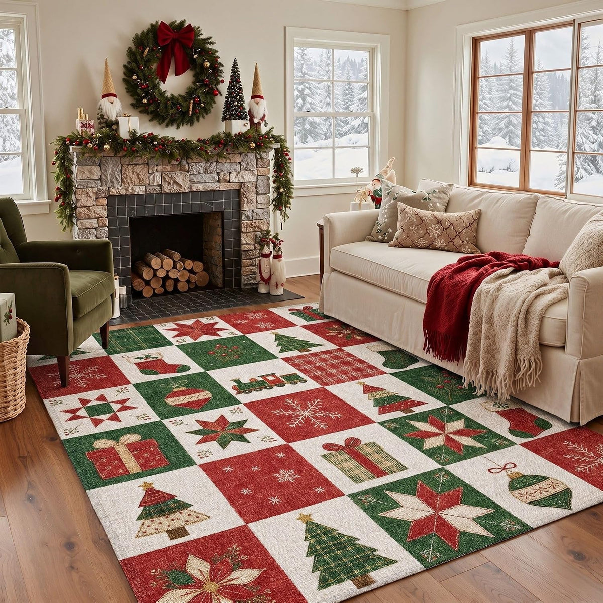 2X3 Christmas Rug for Entryway, Antique Red Mat Washable Non Slip