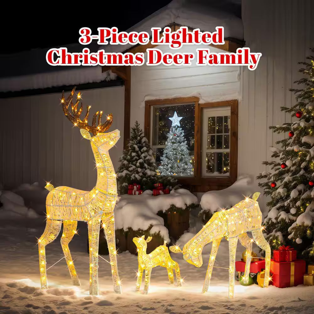 60 In. LED Metal Deer Family with 280 LED Warm White Lights Christmas Yard Decoration