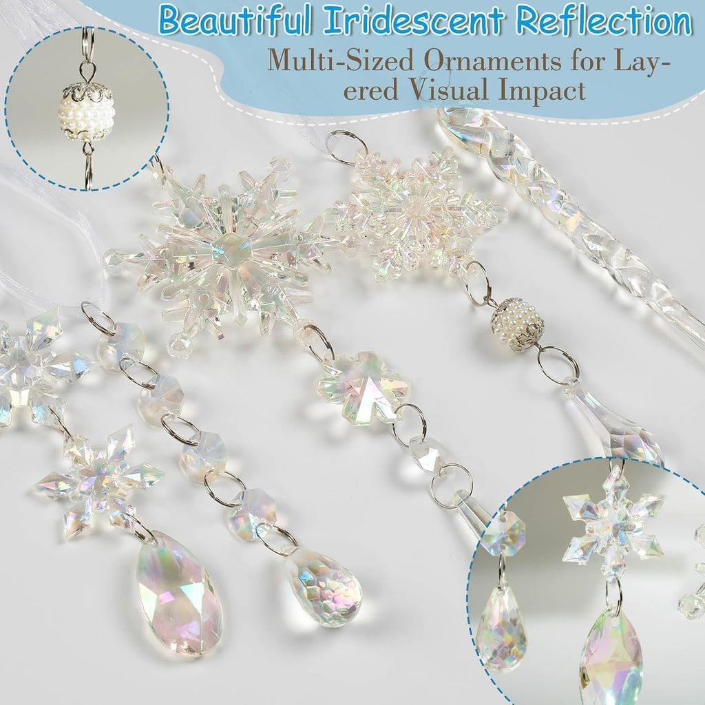 Crystal Christmas Tree Ornaments, 18Pcs Iridescent Acrylic Snowflake Icicle