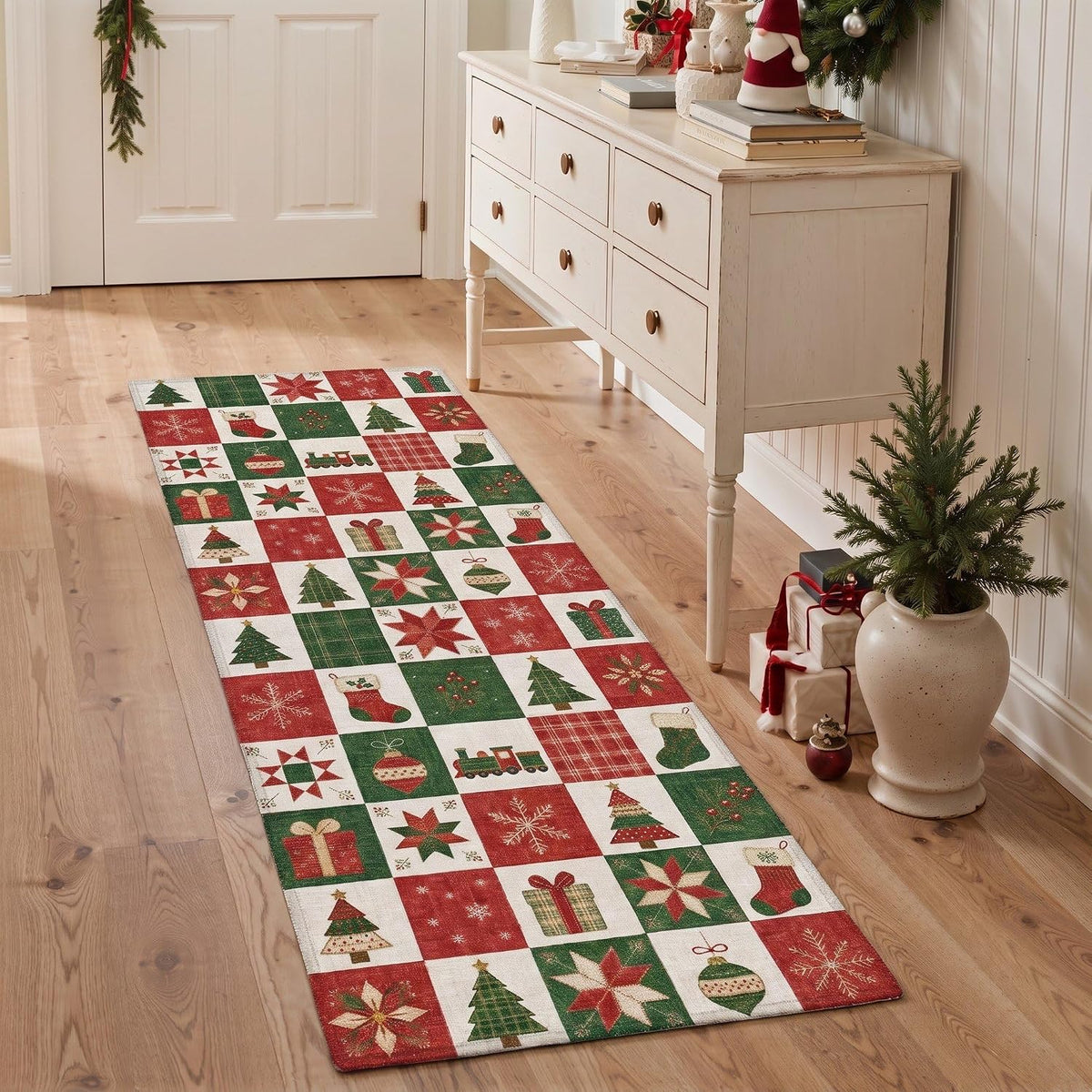 2X3 Christmas Rug for Entryway, Antique Red Mat Washable Non Slip