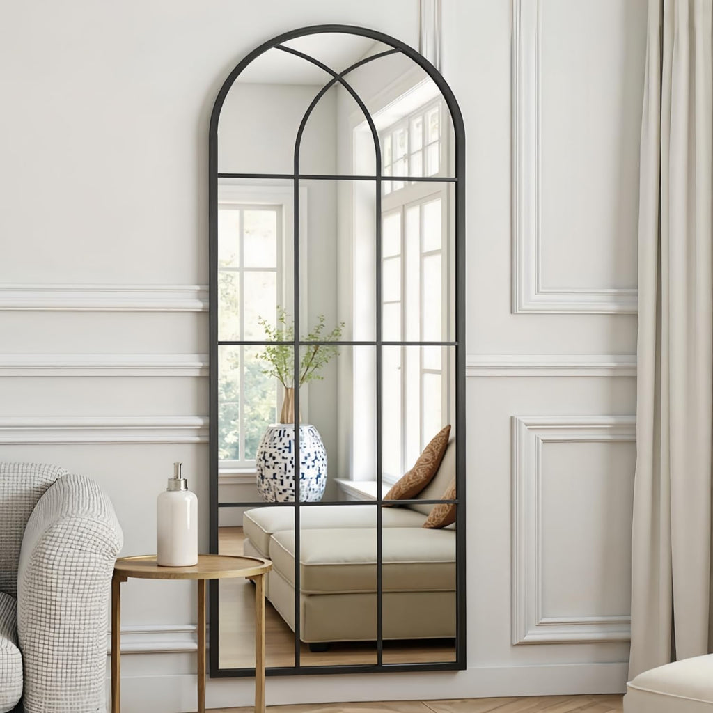 Arched Full Body Mirror 56" X 22"Black Window Wall Mirror