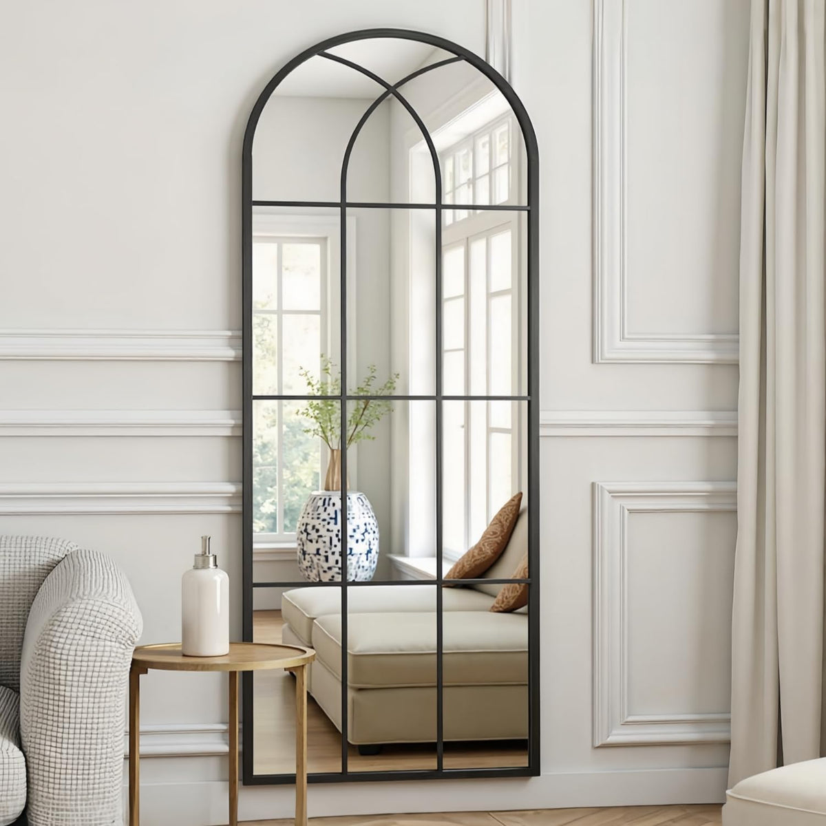 Arched Full Body Mirror 56" X 22"Black Window Wall Mirror