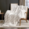 Deluxe Sheared Rabbit Faux Fur Throw Blanket, Soft Fuzzy High-Low Sculpted Plush Blanket for Couch, Cozy Home Accent, All Season Use, Beige 50"X60"