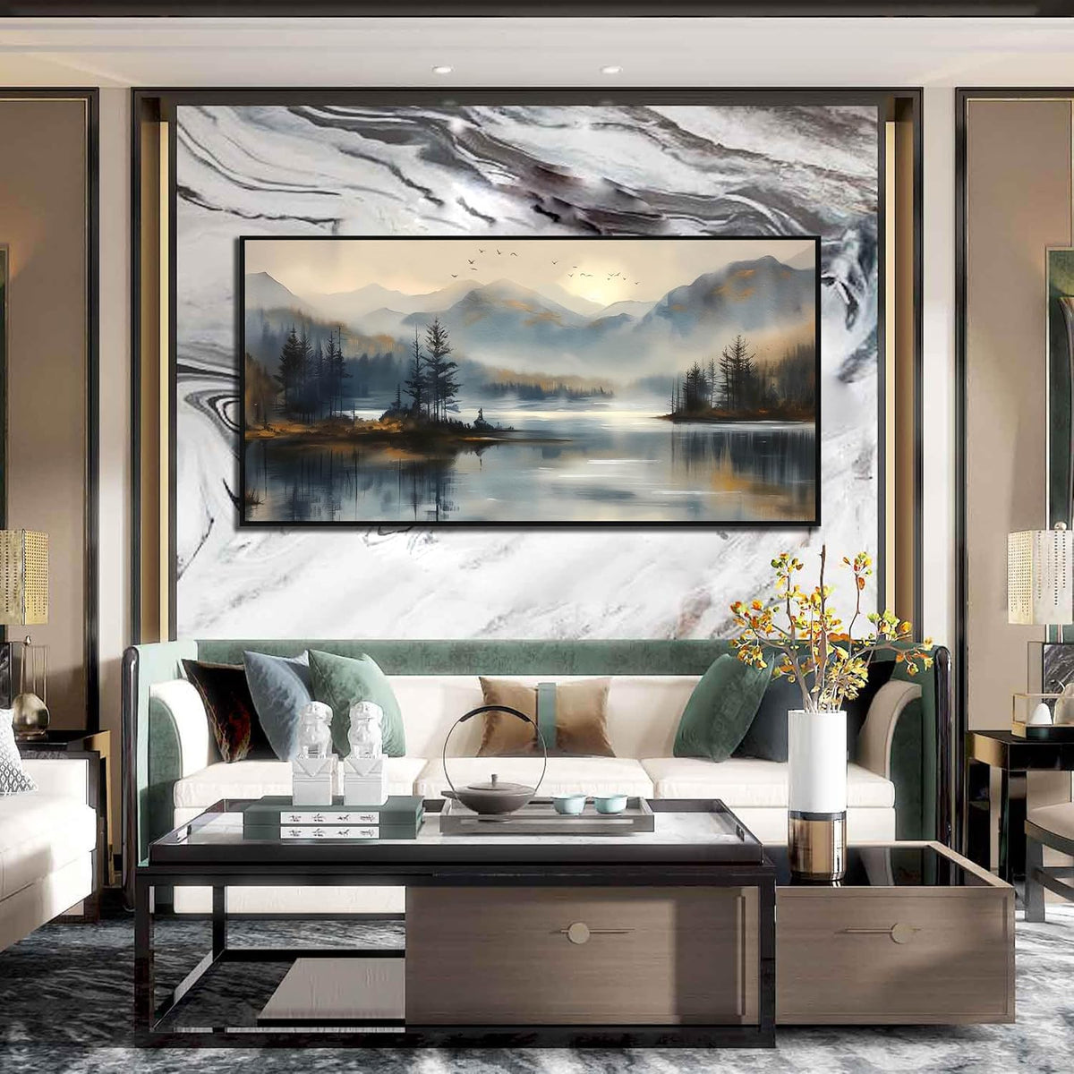 Landscape Wall Art for Living Room - Mountain Art Wall Decor for Office - Large Picture Frames for Wall Size 29" X 59"