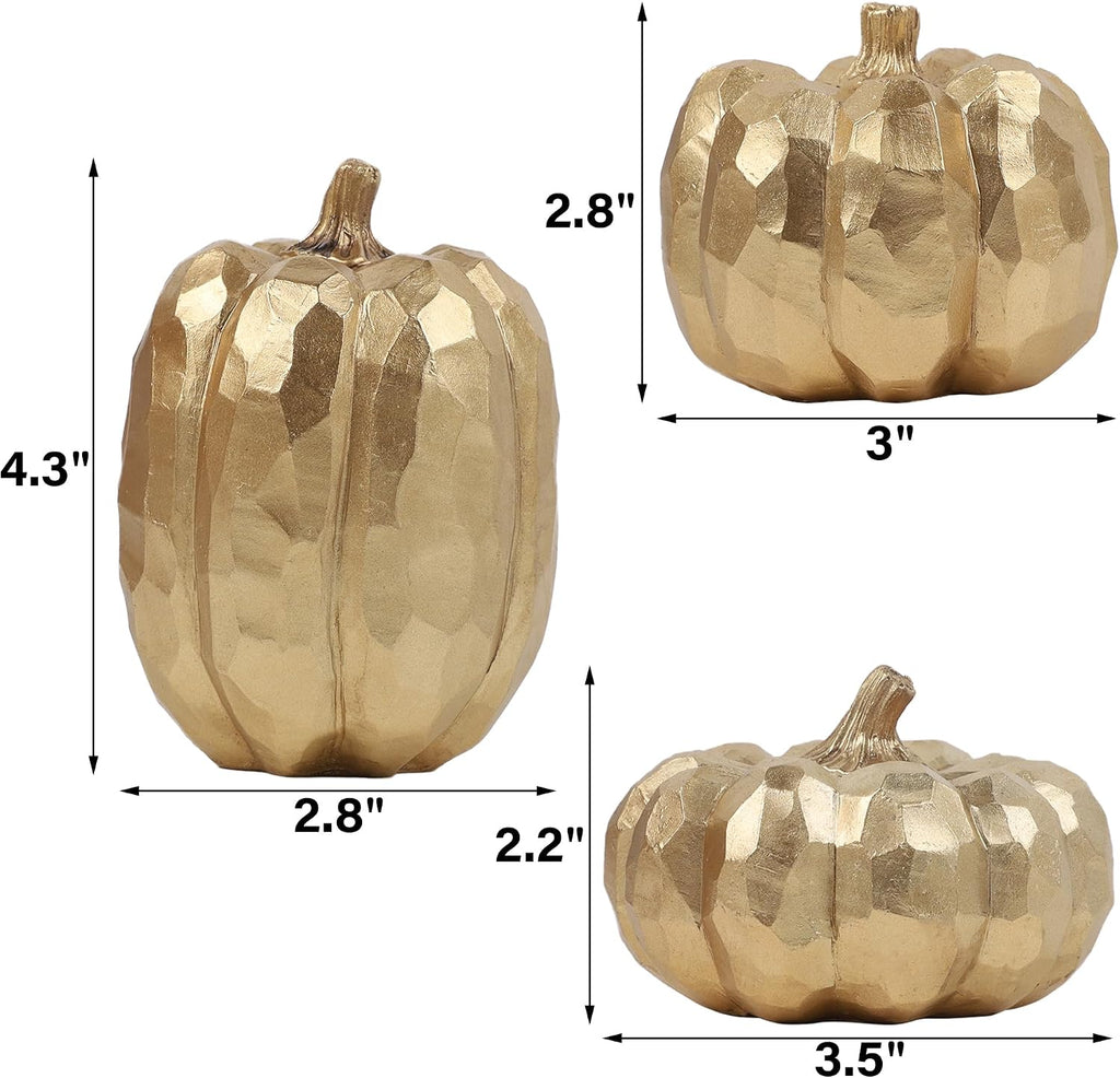 3-Pack Gold Fall Pumpkin Decor - Elegant Table Centerpieces for Autumn Home Styling