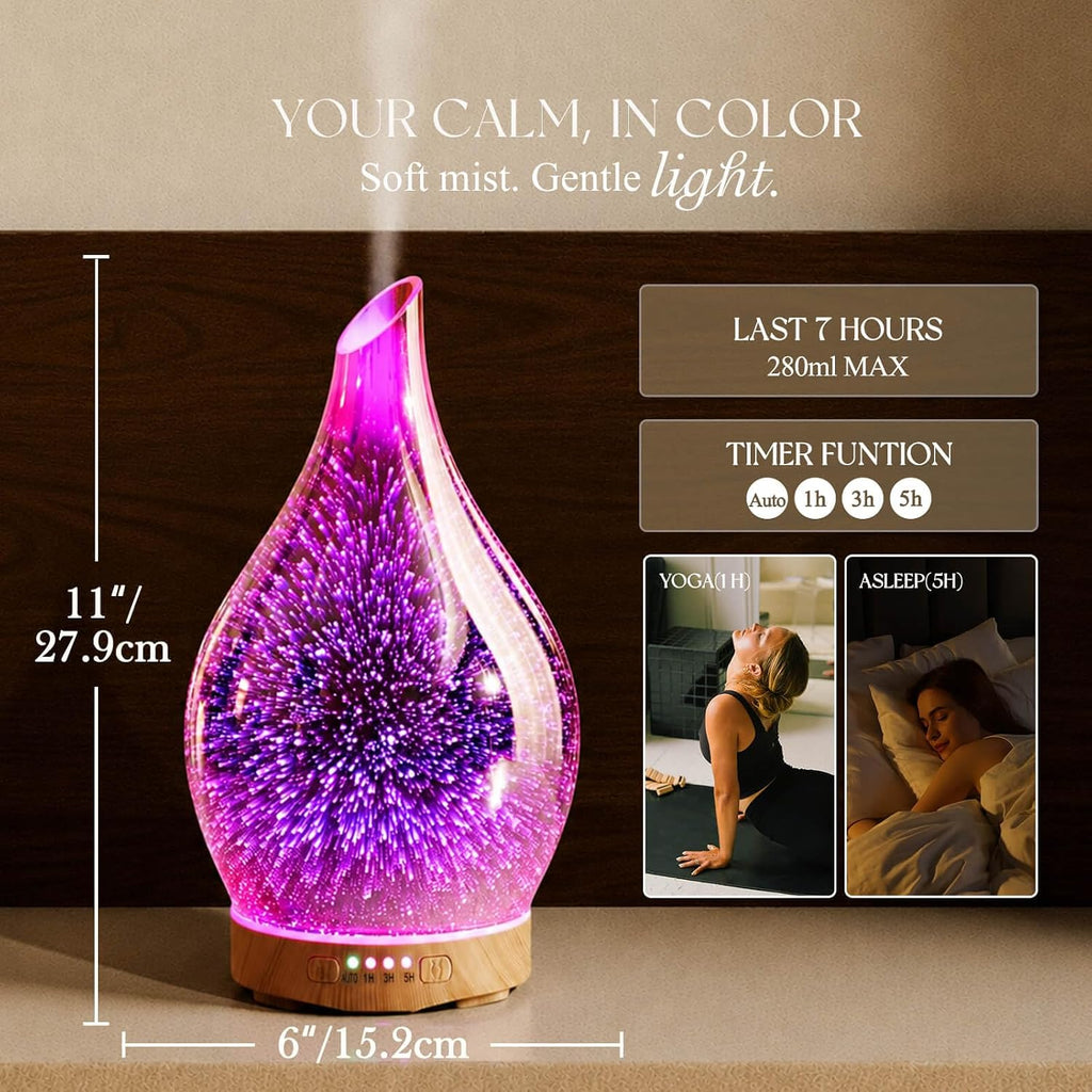 Essential Oil Diffuser 280Ml Handmade Glass Diffuser 7H Runtime