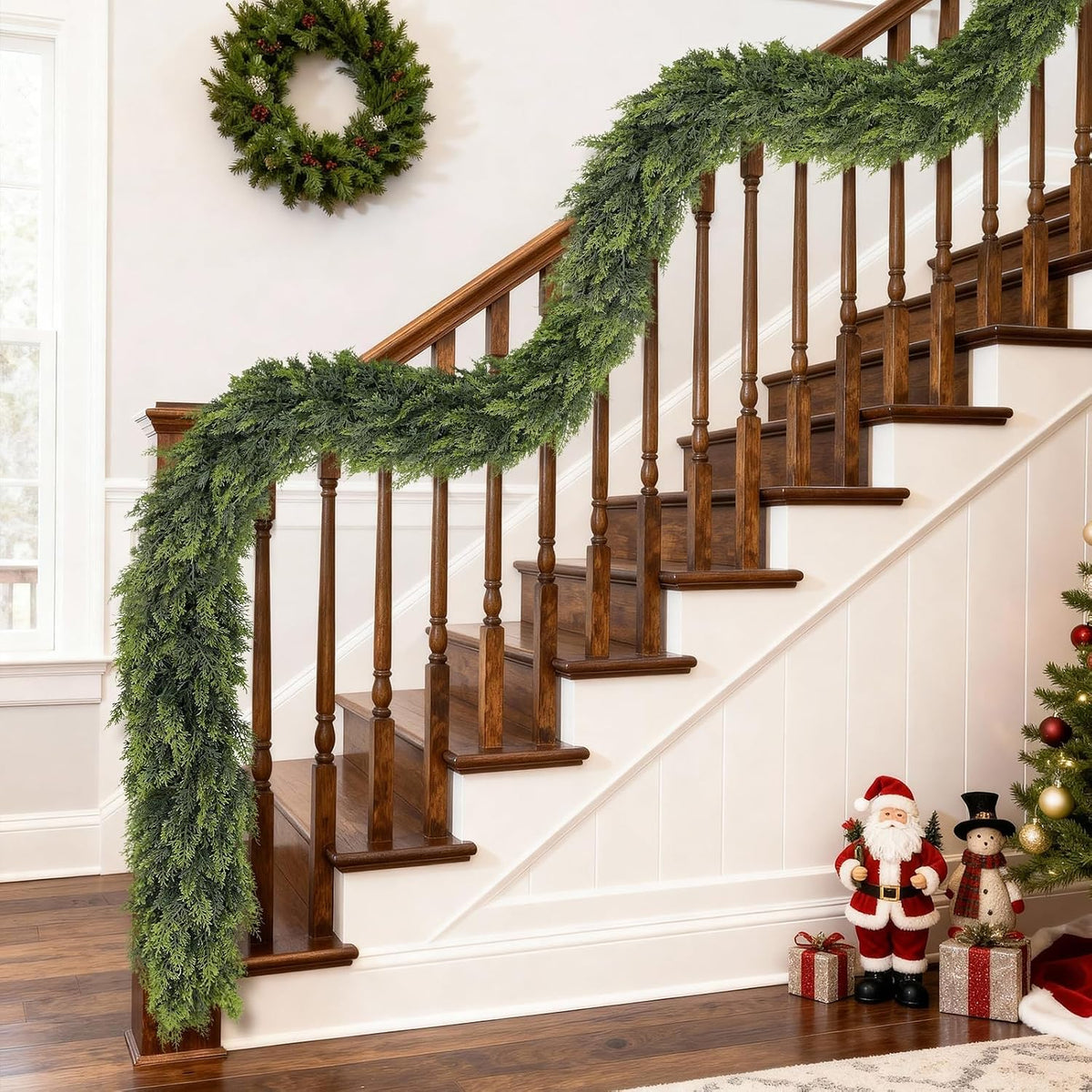 1Pcs 16FT Lifelike Touch Artificial Cedar Garland for Christmas Home Decor