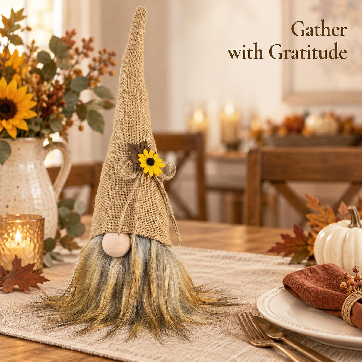 Plush Fall Gnome, Rustic Thanksgiving Decorations for Home