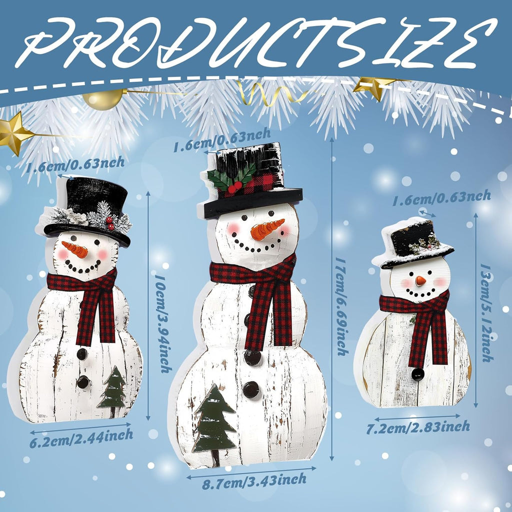 3 Pcs Snowman Christmas Decoration Rustic Wooden Indoor Decor