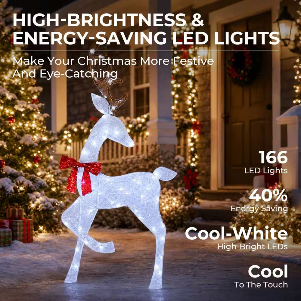 54 In. 4-Piece Outdoor Christmas Decoration 2.5D Reindeer Family Yard Decoration with Cool White LED Lights, White