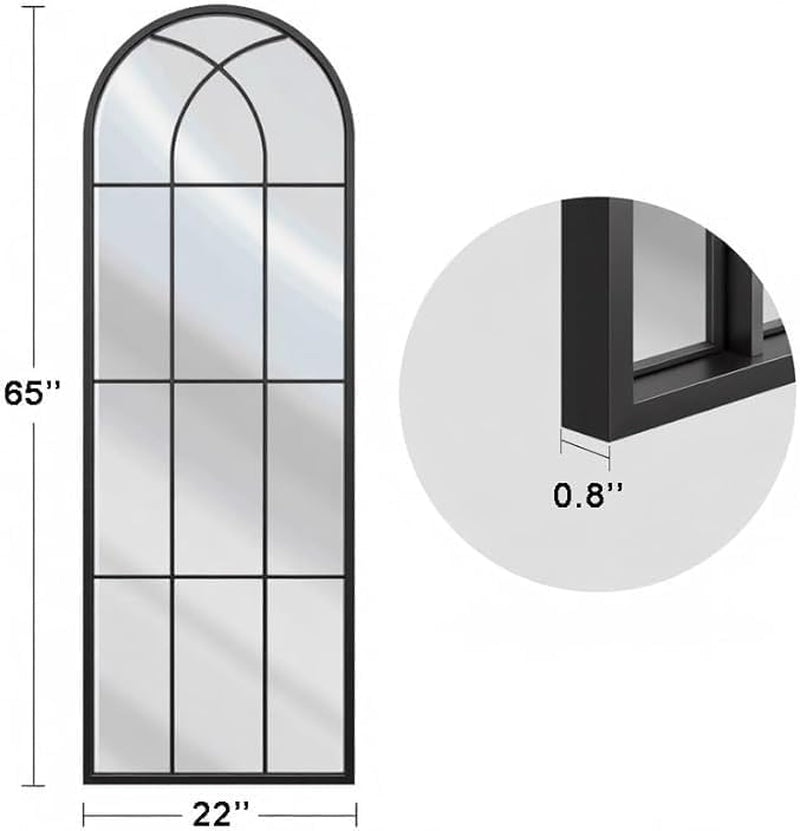 Arched Full Body Mirror 56" X 22"Black Window Wall Mirror
