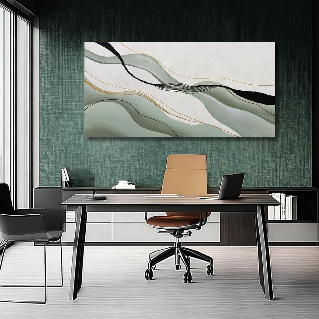 Green White Black Abstract Canvas Wall Art, Large Abstract Wall Decor for Living Room, Modern Wall Art Print for Bedroom Office, 24X48 Inch