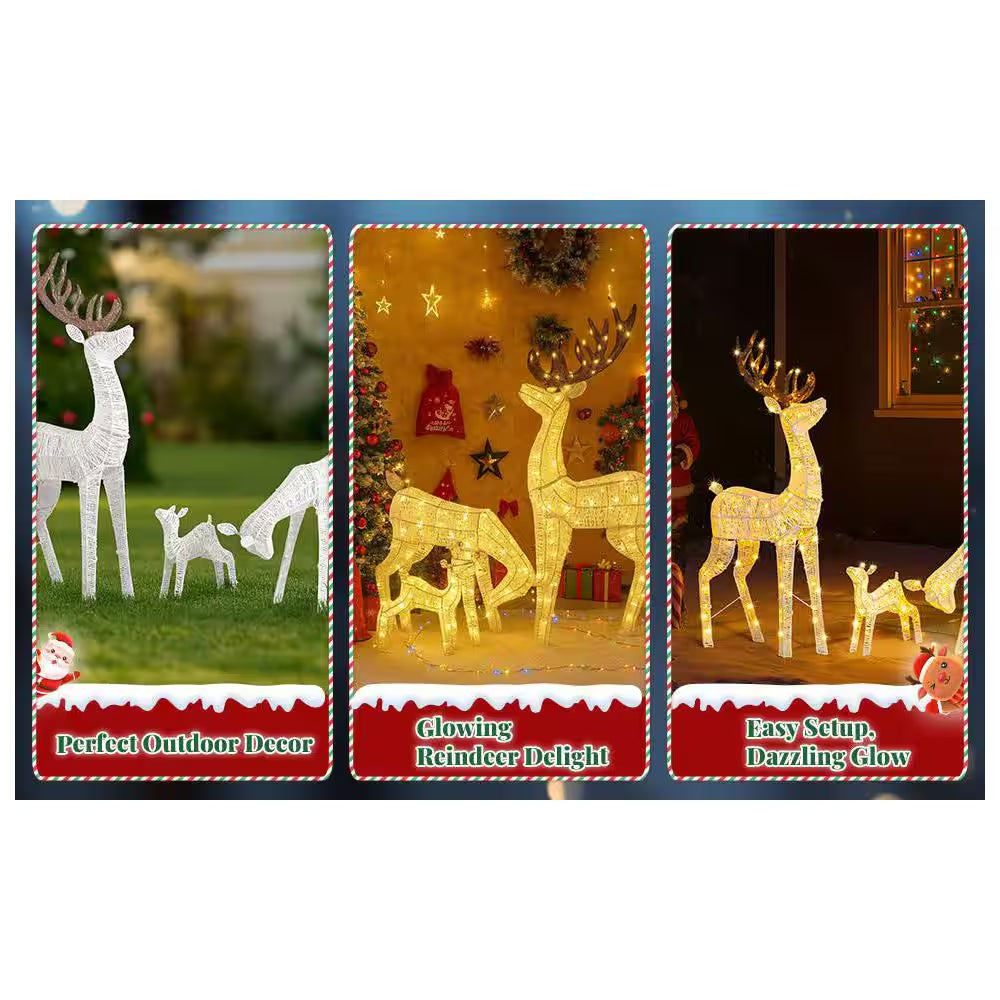 60 In. LED Metal Deer Family with 280 LED Warm White Lights Christmas Yard Decoration