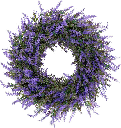 26" Purple Lavender and Eucalyptus Wreath - Artificial Farmhouse Front Door Decor for Porch, Window, Wall | Spring, Summer, Fall Home Decor Gift