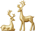 Small Reindeer Sculpture, Gold Resin Christmas Elk Set of 2